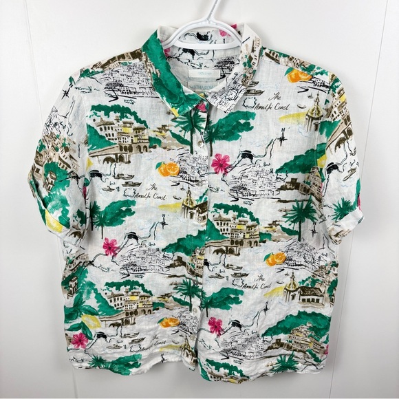 Cynthia Rowley Tops - Cynthia Rowley Linen Amalfi Coast Boxy Short Sleeve Blouse Top M Italy Graphic